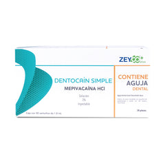 Anestésico Inyectable Dentocain Simple Mepivacaína 3% S/VASOCONSTRICTOR CJ. C/50 PZAS. Y 30 AGUJAS CALIBRE 30 CORTA ZEYCO